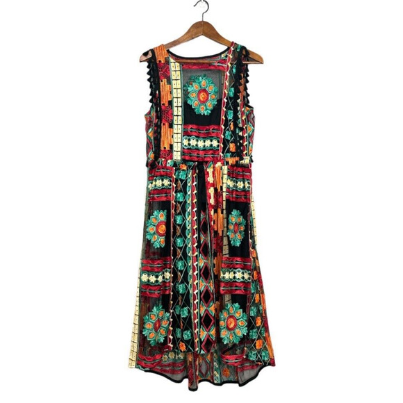 Anthropologie Eva Franco Saskia Embroidered Dress Black Colorful size 10 - Picture 3 of 10
